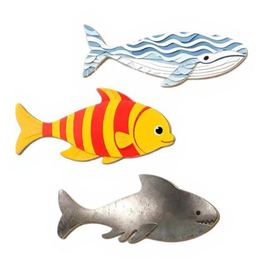 3Pcs/Set Wooden Fish Nautical Wall Decor Whale Shark Striped Fish