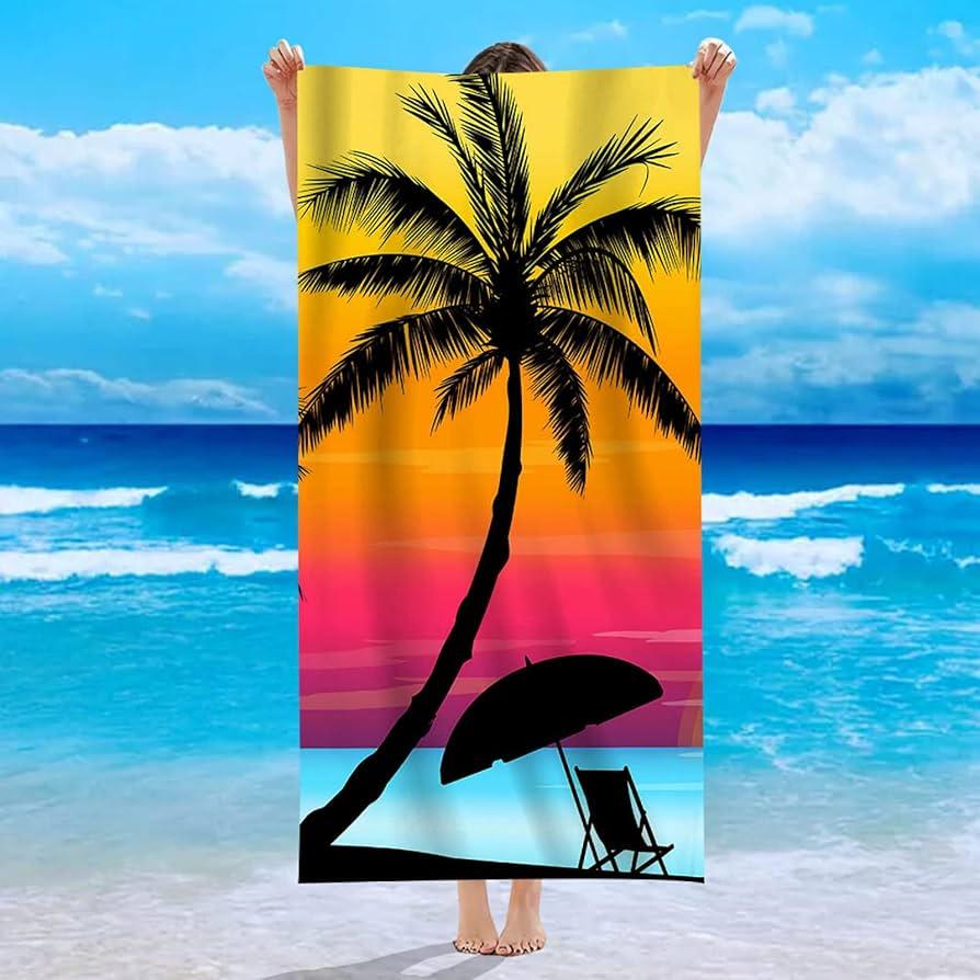 Neon Sonnenuntergang Palmenbaum Druck Strandtuch Schnelltrocknendes Handtuch Weiches Leichtes Saugfähiges Handtuch für Sommer Strand Pool und Reisegebrauch