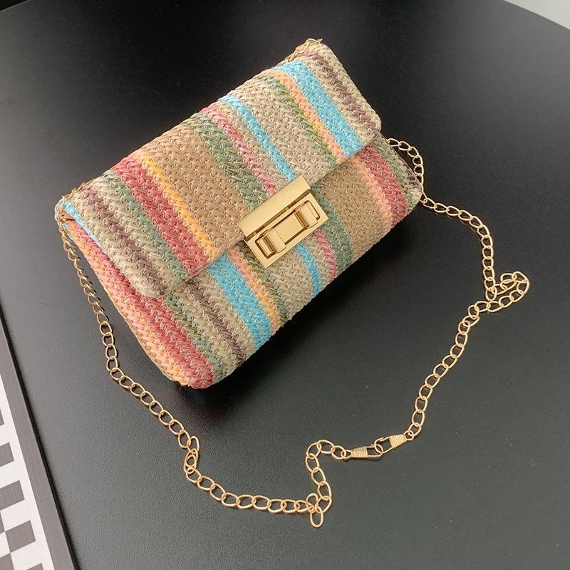 Sweet Wind Fashion Straw Double Head Lock Shoulder Bag Bag Summer New Trend Chain Messenger Bag One Piece