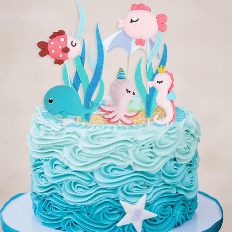 Little Mermaid Happy Birthday Cake Topper Mermaid Party Cupcake Toppers Girl Baby Shower Kids Birthday Party Wedding Decoration