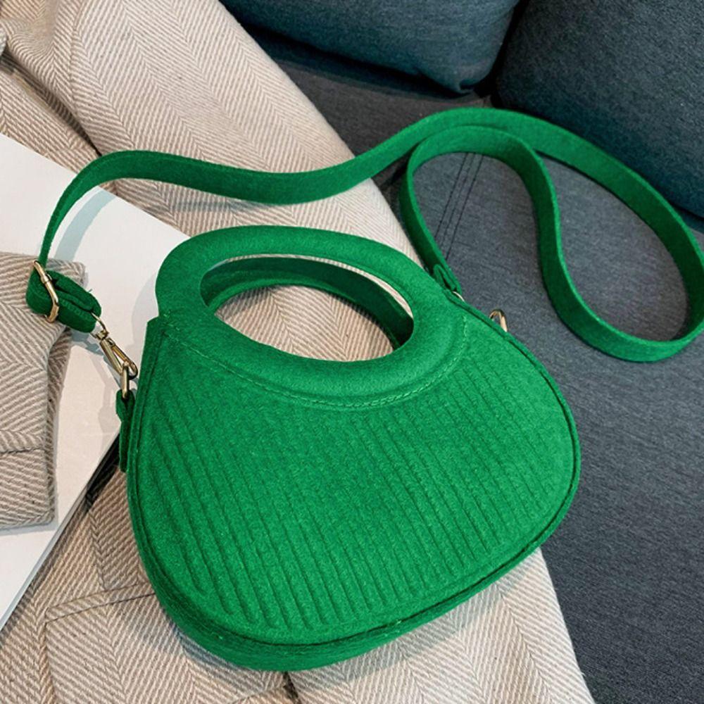 PU Leather Hobos Handbag Half Moon Bag Pleated Shoulder Bag Ins Felt Crossbody Bag Shopping