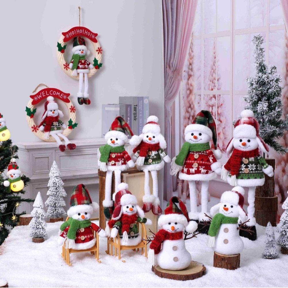 Sitting Plush Snowman Doll Toy Soft Merry Christmas Decorations Xmas Festival Decor