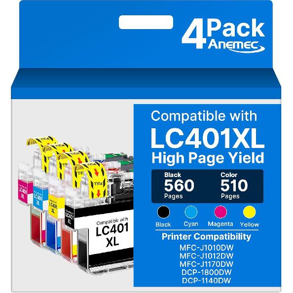 LC401XL Ink Cartridges for Brother Printer High Yield Replacement for Brother LC401 XL Ink Cartridges Work with MFC-J1010DW MFC-J1012DW MFC-J1170DW