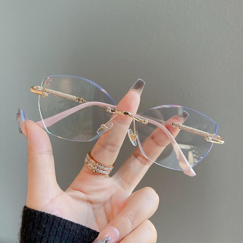 New Fashion Irregular Cat Eye Rimless Anti Radiation Glasses For Women Anti Blue Light Eyeglassesr