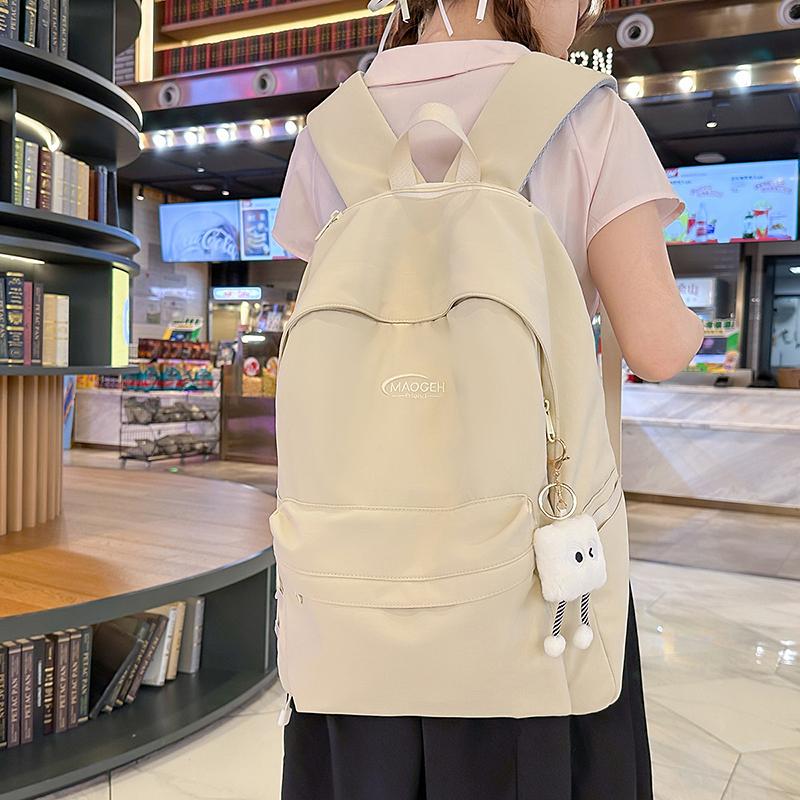 Solid Color Backpack Women's Large Capacity College Style Backpack Student Schoolbag