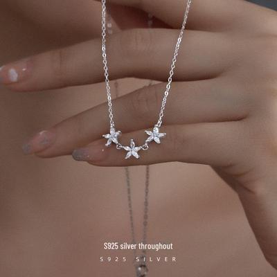 Colar Banyan Tree Prata S925 Diamante Japonês Flor - Corrente Clavicular Estilo Floresta para Namorada ou Melhor Amiga