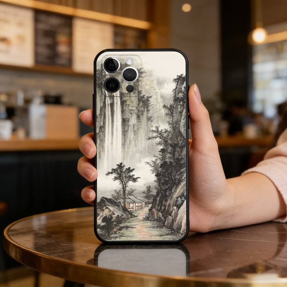 C-Chinese S-Style A-Art Soft Silicone Black Cover,Phone Case For iPhone 17,16,15,14,13,12,11 Plus,Pro Max,XS