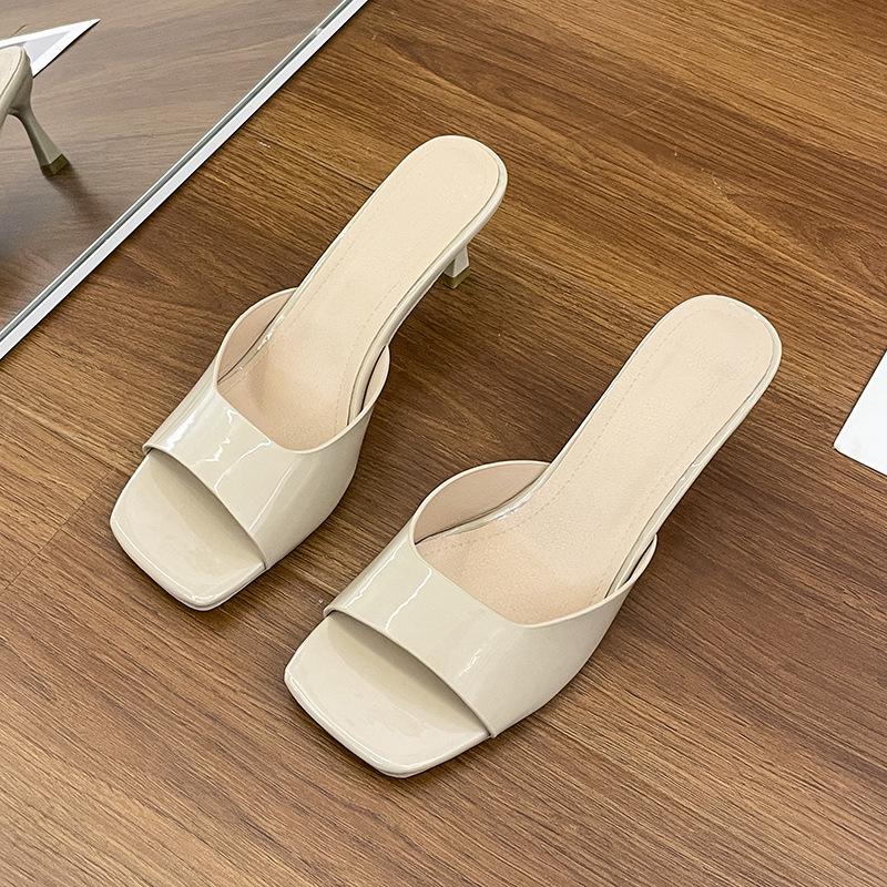 Dameslippers Høyhælte Slippers Damesandaler Nye Sommerslippers Tynne Hæler Firkantede Tær Sexy Uteslippers Chanclas Mujer