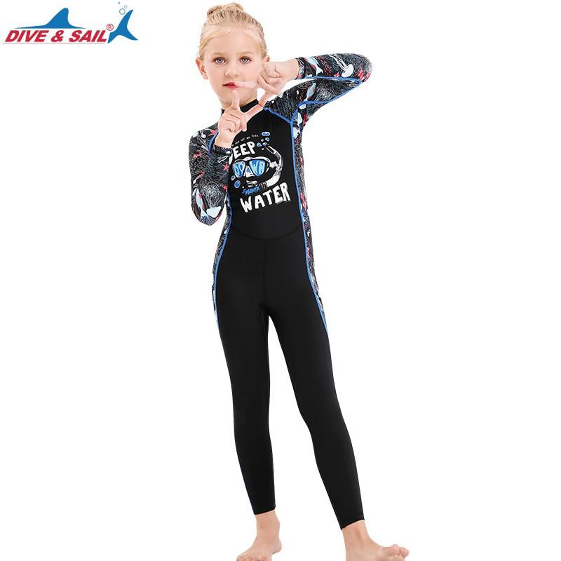 Kids UPF 50 Long Sleeve Rash Guard Swimsuit Snorkeling Swimming