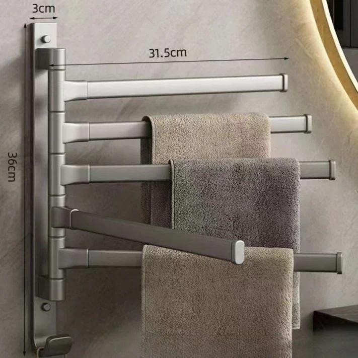 Wall Mounted Metal Towel Rack Swivel Swinging Towel Holder With Hook Space Saving Towel Bars Bathroom Storage Accessory For Home