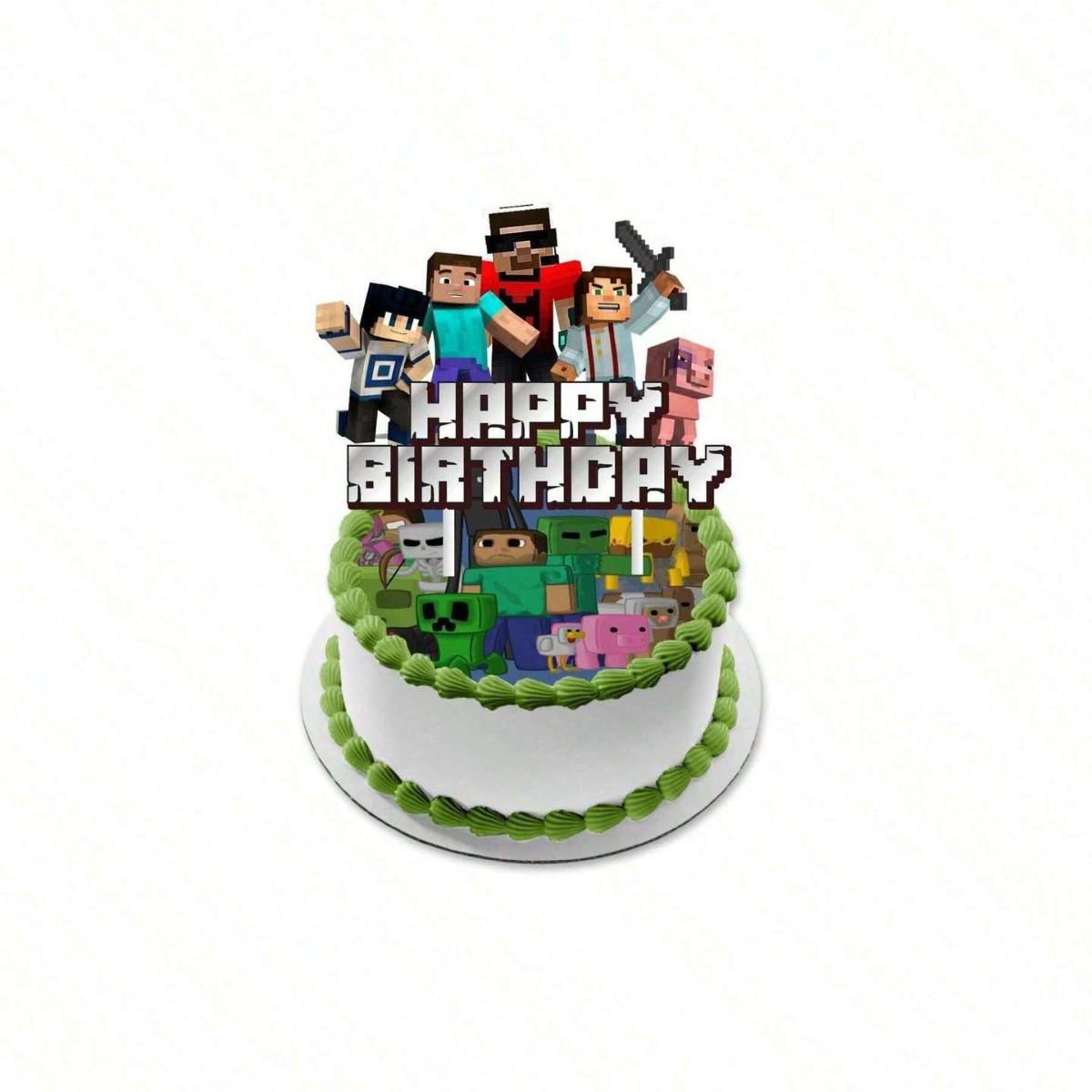 Minecraft Pixel Wars Birthday Party Banner & Cake Topper Set