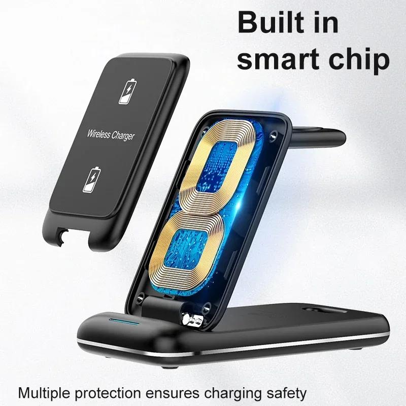30W 3 in 1 Foldable Fast Wireless Charger Stand For iPhone 16 15 14 13 12 11  Watch 8 7 6 Airpods Pro Charging Dock Station