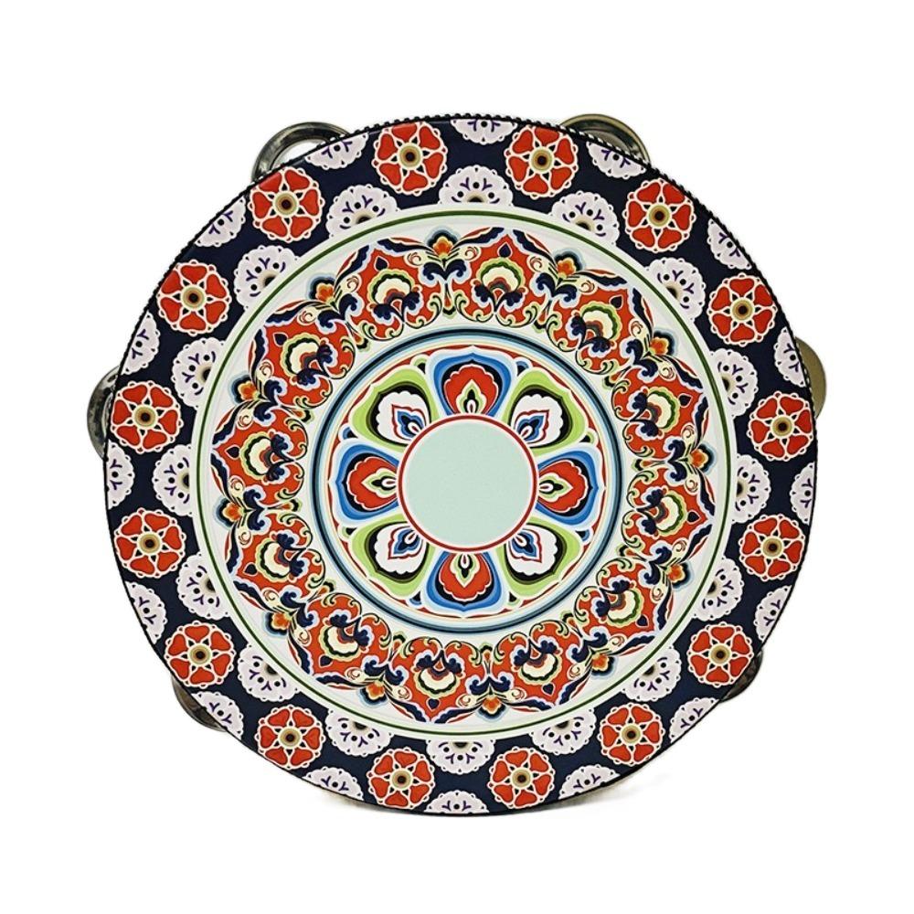 Chinese Style Tambourine Handbell 8 Inch Music Percussion Instrument Ethnic Floret Hand Drum  Kids