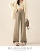 Women's Khaki Chenille Fleece-Lined Wide-Leg High-Waist Trousers: Sporty, Casual, Straight-Leg for Spring, Autumn, Winter.