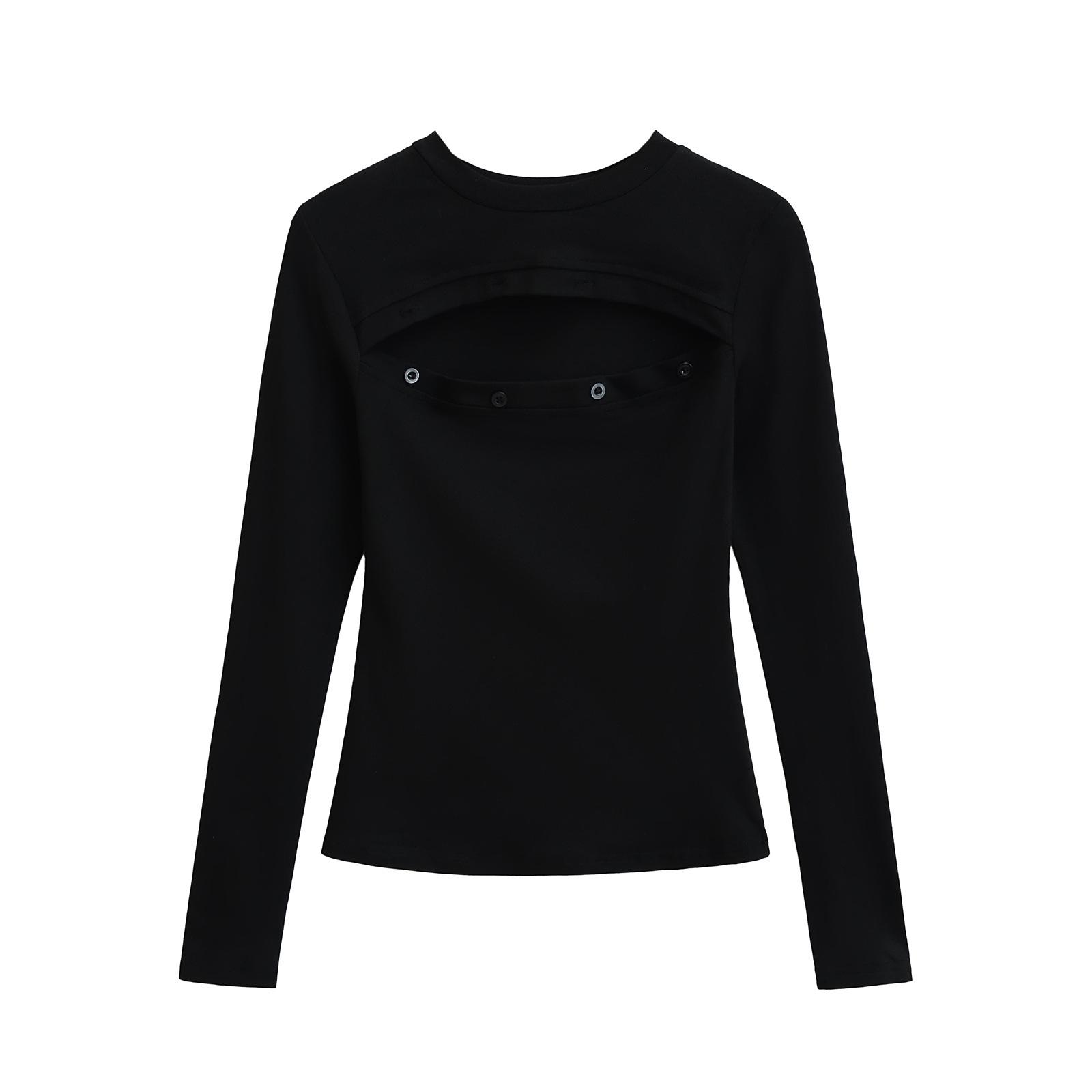 

Пикантная футболка с вырезами спереди, облегающего кроя, с длинными рукавами для женщин - Стильный весенний тренд Medium чёрный