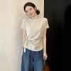 Front Shoulder Short-sleeved T-shirt for Women, Covering the Meat and Looking Thin In Summer, Irregular Design, Streamer Short-sleeved Top A11738
