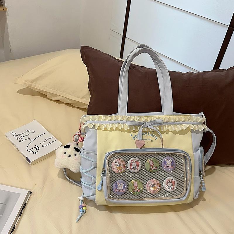 New Schoolbag Female High-value Contrasting Color College Style Junior High School Student Backpack Ballet Style Pleated Lace Pain Bag
