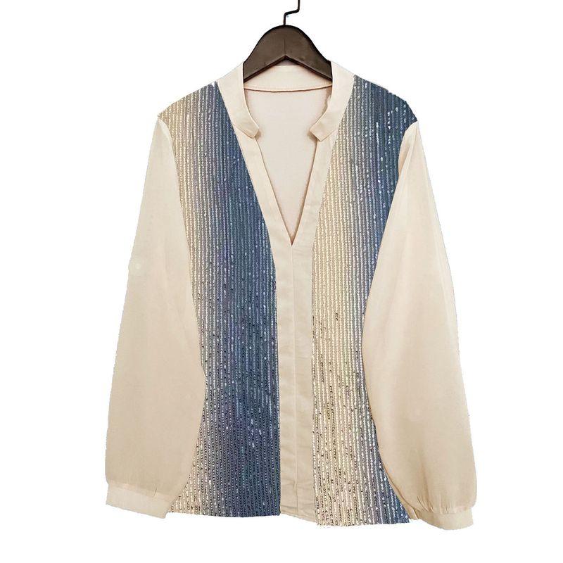 

2022 V-neck Long-sleeved Loose WOMEN S Chiffon Shirt Top Blue Progressive# M