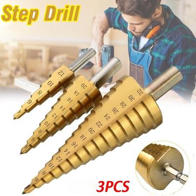 3PCS Hexagonal Shank Straight Groove Ladder Drill Hole Cutter Metal Hex Tapered Drill Power Tools Accessories