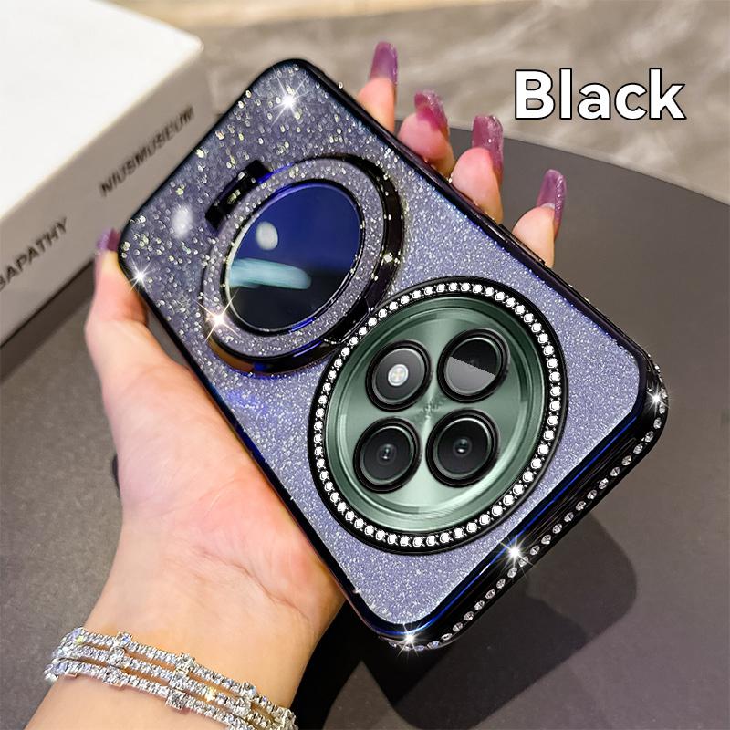KEYSION Luxury Glitter Jewelled Magnetic Phone Case for OPPO Reno12 F 5G Makeup Mirror Stand Shockproof Cover for OPPO Reno 12F