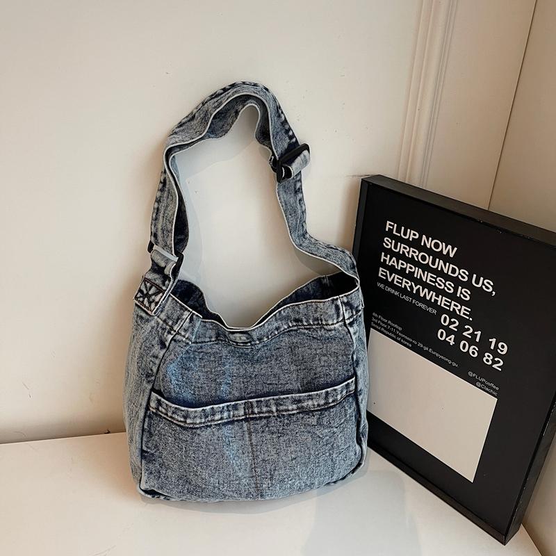 Denimveske Dame Skulderveske Stor Kapasitet Pendler Crossbody-veske