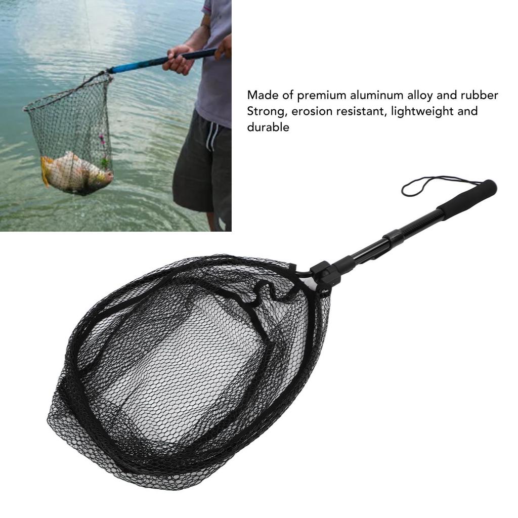 Floating Fishing Net Aluminum Alloy Rubber Foldable Extendable Portable Fish Landing Net for Easy Transportation and Storage Black