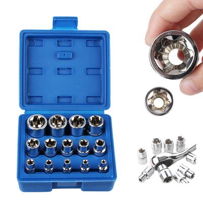 Ar korpusu Ārējais Torx ligzdu komplekts Sieviešu E Torx ligzdu komplekts 14-Daļu Auto remonta instrumenti Zvaigznes ligzdu komplekts Automašīnas izjaukšanas rīks E4-E24 uzgriežņu atslēgas galva