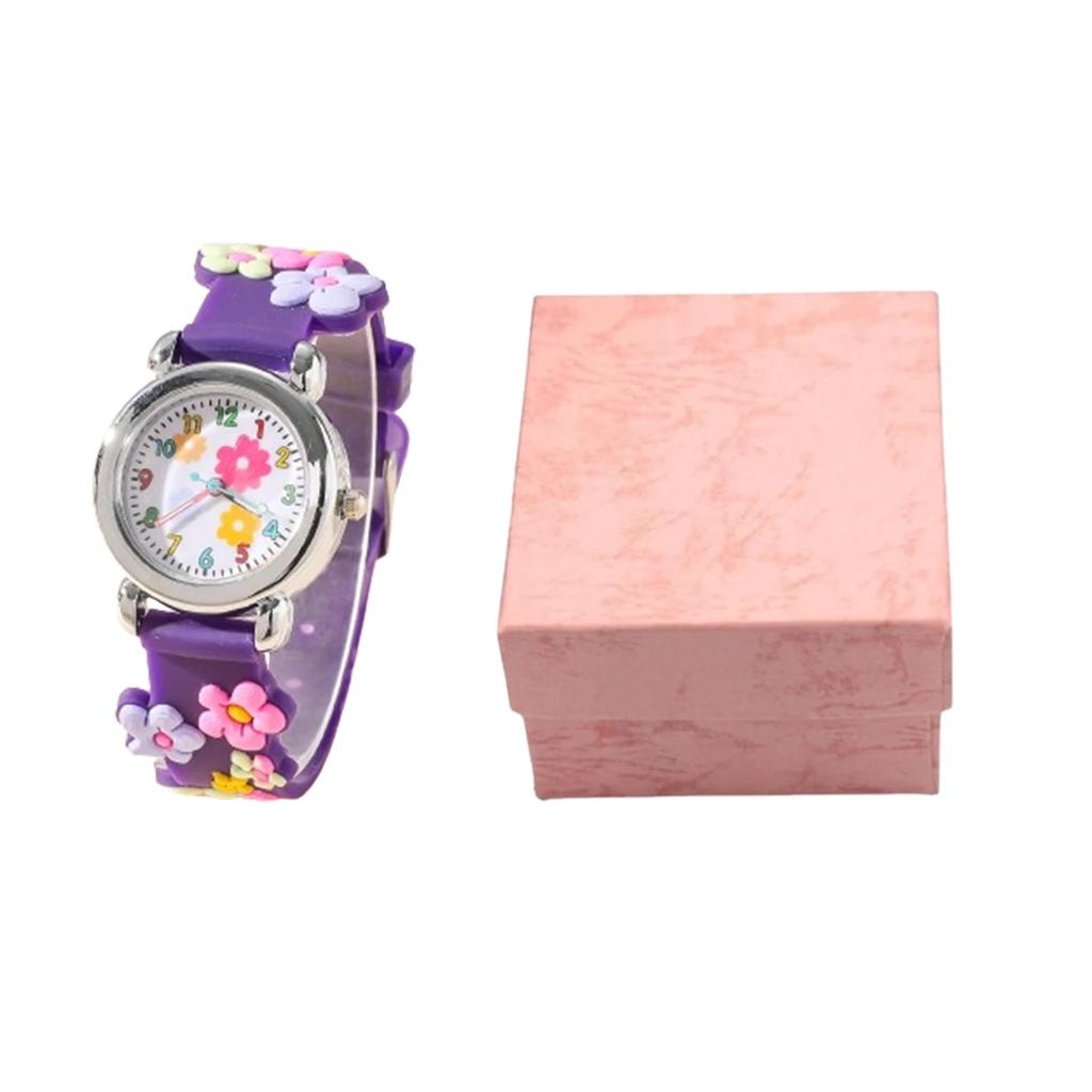 Cute Sweet Colored Flower Cartoon Watch, Pink Silicone Tape Quartz Cartoon Schoolgirl Watches Kid's Quartz Wristwatches