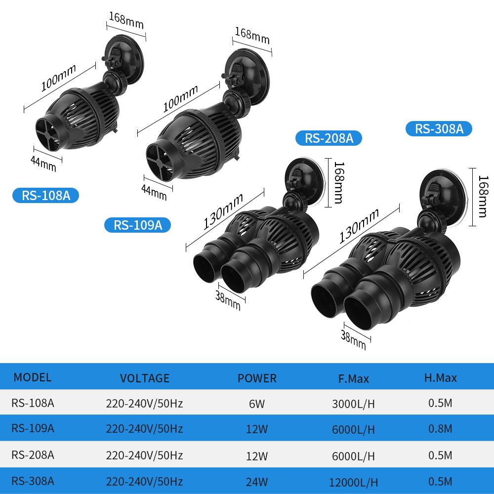 RS-108A 6W 3000L/H Single-head Fish Tank Wave Making Pump Aquarium Flow Maker Pump, EU Plug