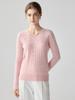 Damen Schlank geschnittener V-Ausschnitt Kaschmirpullover - Herbst/Winter Zopfmuster Langarm Einfarbige Basis Schicht