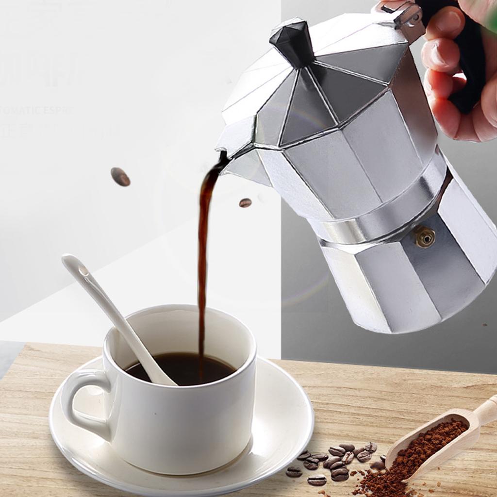 3 Cups 150ML Moka Coffee Maker Aluminium Alloy Octangonal Portable Moka Stovetop for Gas Electric