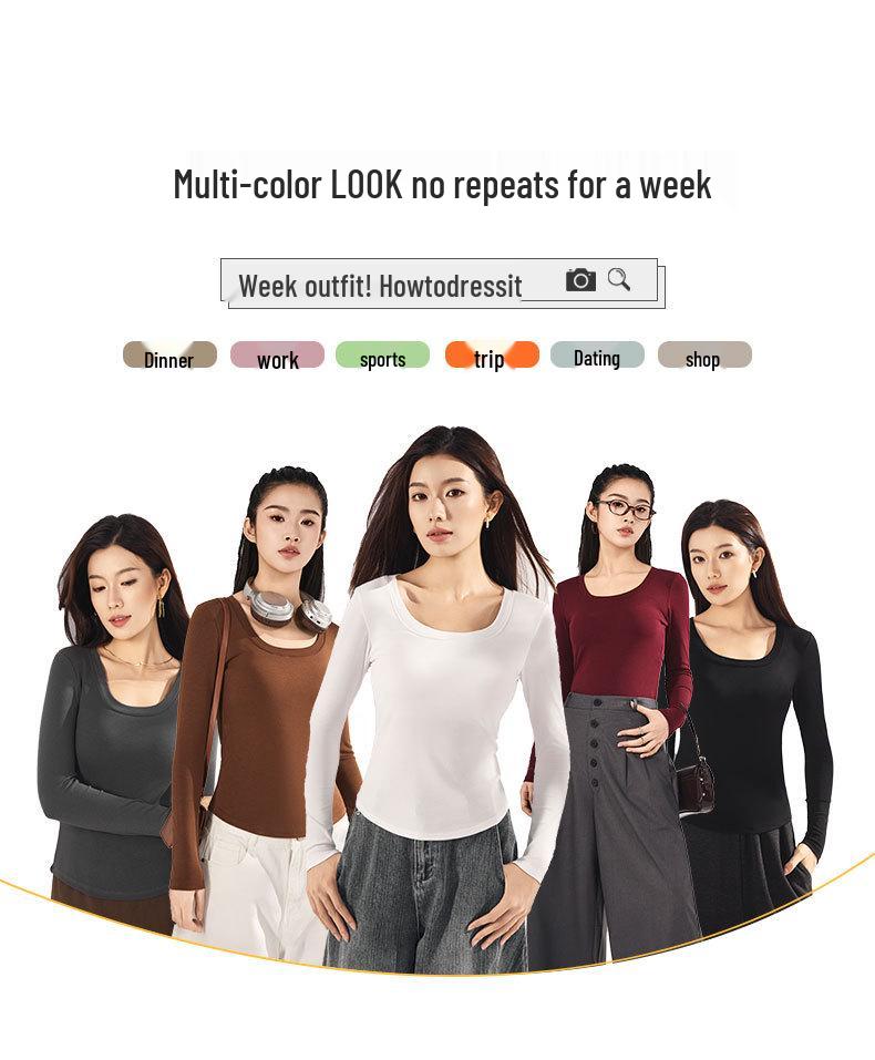 Women's Tencel Bamboo Fiber Long Sleeve Base Shirt with Chest Pad - Autumn/Winter Slimming Top