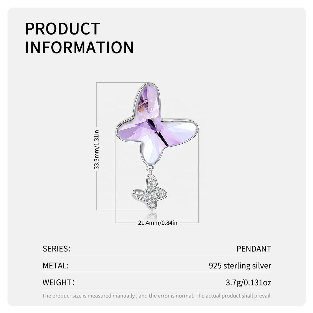 Crystal Butterfly Pendant Necklaces Jewelry Authentic 925 Sterling Silver for Fashion Women Necklace Jewelry Fine Accessory