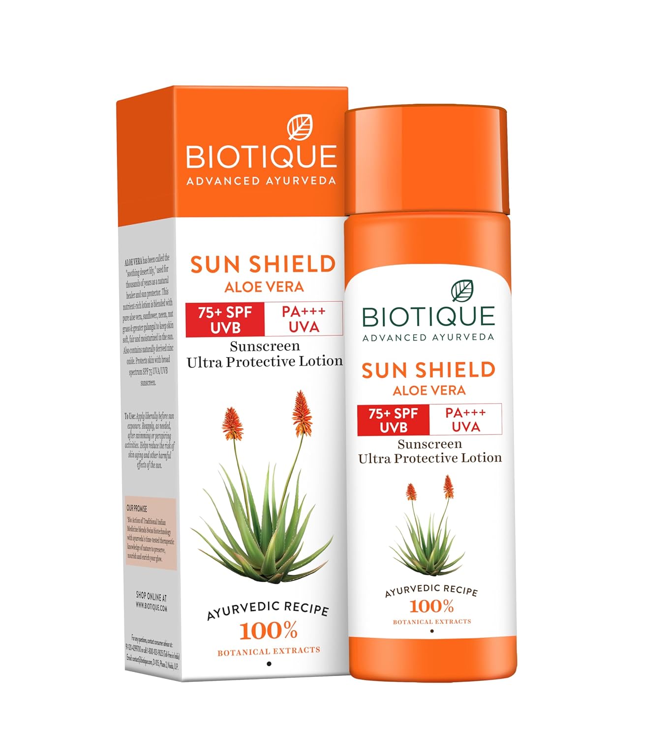 

Biotique Солнцезащитный лосьон Алоэ Вера SPF 75+ Защита от UVA и UVB лучей 190 мл Натуральные растительные экстракты Для всех типов кожи
