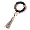 Stock Silicone Beads Elastic Bangle Bracelet Keychain Leather Tassel Silicone Beads Bracelet Wristlet Keychain for Women