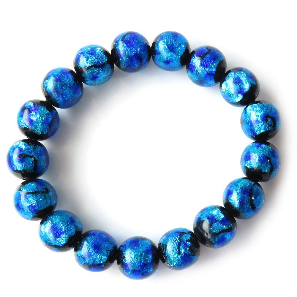 [GOLD STONE] Glowing Firefly Glass Bracelet, 12mm, Blue, Type C, Glass Beads, Okinawa, Inner Diameter: Approx. 21cm