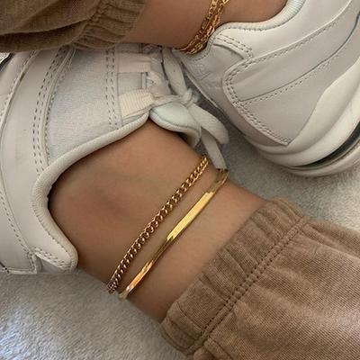 2 teile/satz Gold Farbe Einfache Kette Fußkettchen für Frauen Strand Fuß Schmuck Bein Kette Ankle Armbänder Frauen Zubehör
