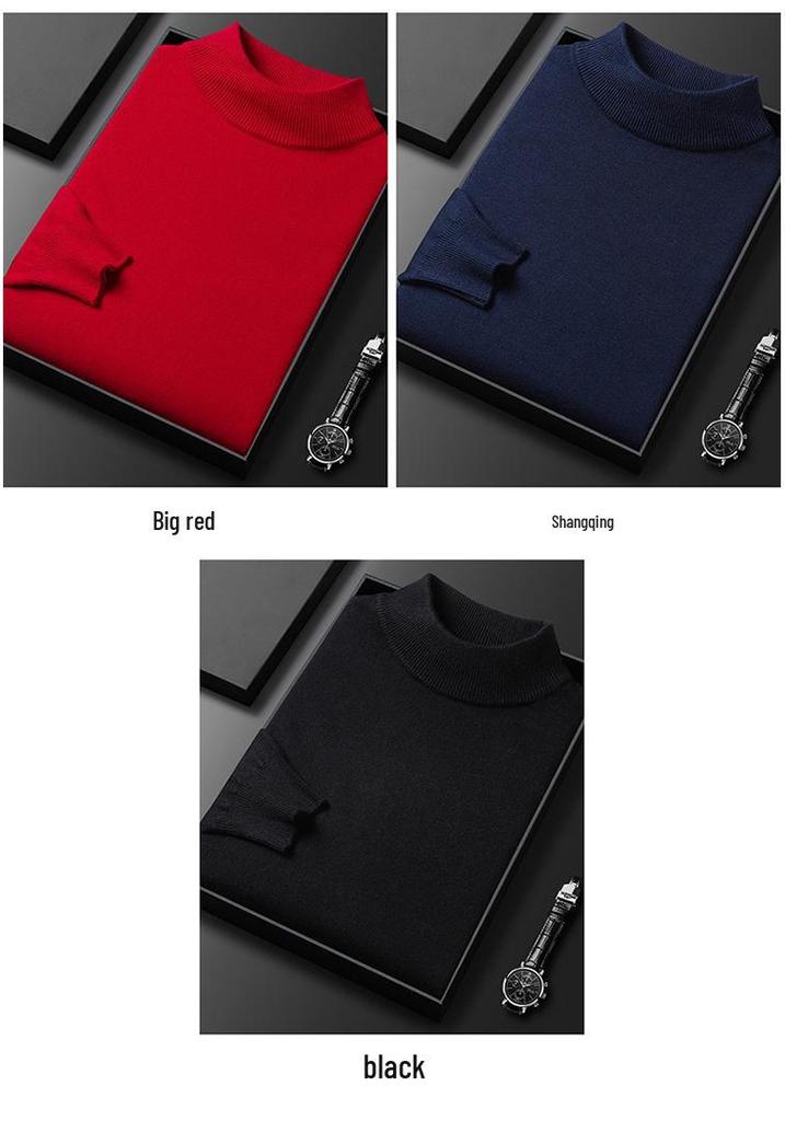 Men's High Neck Slim Fit Knit Sweater - Solid Color, Stretchy, Warm Autumn/Winter Wear for All Ages
