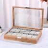 Luxury Bamboo Grain Watch and Jewelry Storage Display Box with Glass Lid