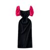 Accessible Luxury Socialite Style Fancy Dress Women's Puff Sleeves Square Collar Patchwork Waist-Slimming Stylish Niche Style Split Dress