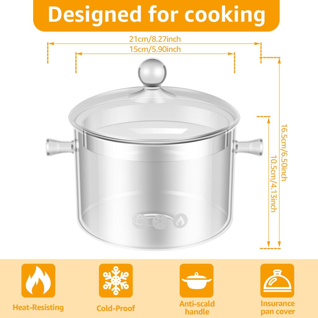 Glass Saucepan Clear Cooking Pot with Lid Heat Resistant Glass Soup Pot Dual Handles Saucepan Kitchen Cooking Tools Cookware