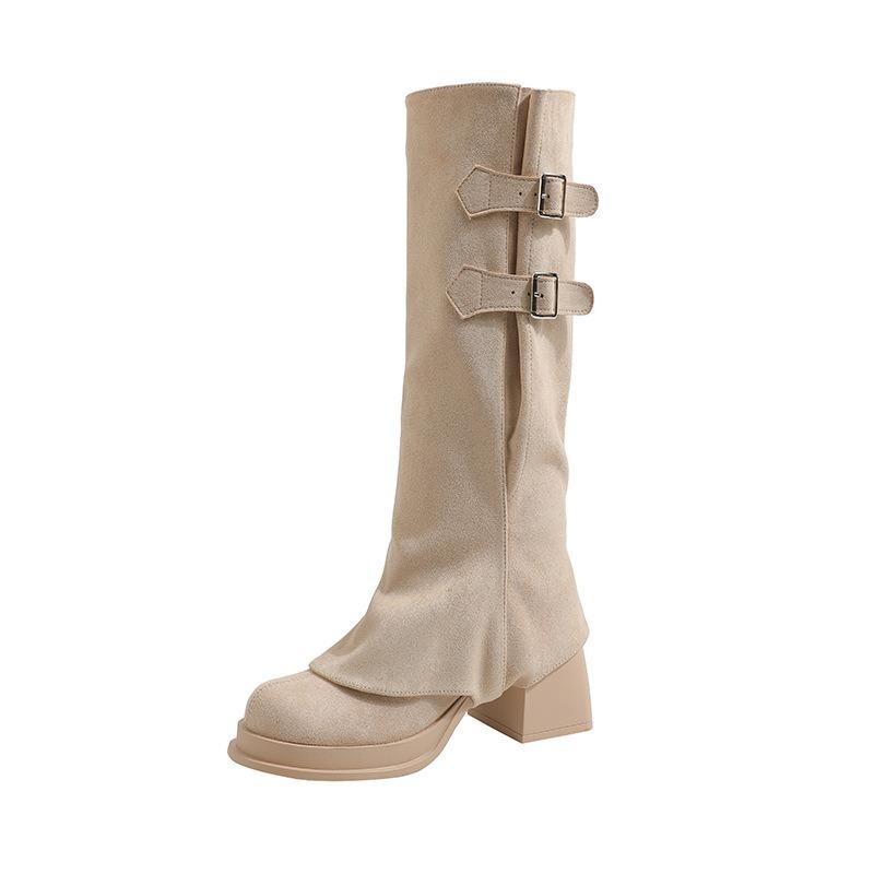 Fashion Hot Selling 2025 New Vintage Women Trouser Legs Boots Removable Belt Buckle Autumn Shoes Thick Heel Ladies Elegant Long Booties