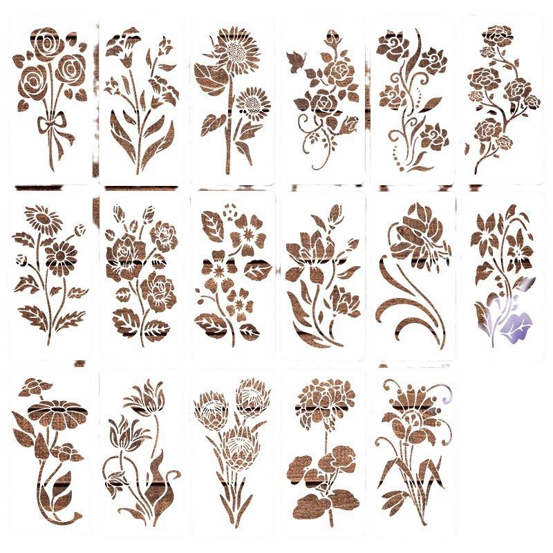 Original Neuer Stil, 17 Stück/Set, Vorlage zum Thema Blumenmalerei, Wiederverwendbar, Waschbare PET-Vorlage, Vorlage für handgeschriebene Zeitungsmalerei