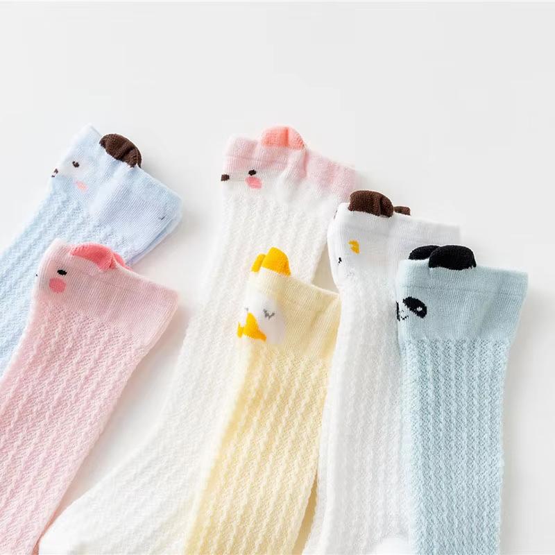 Cartoon Animal Baby Calf Socks Summer Breathable Mesh Cotton Infant Boys Girls Knee High Socks Cute Soft Elastic Toddler Long Socks
