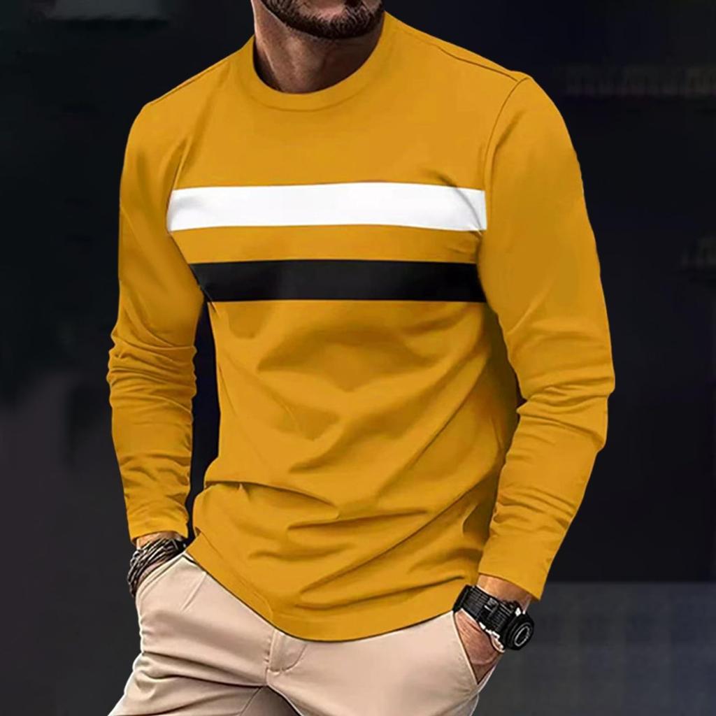 Langarm T-Shirt Herren Rundhals Herbst Trainingsshirts Herrenmode Streifen Lässige Oberteile Normale Passform Sportlicher Pullover
