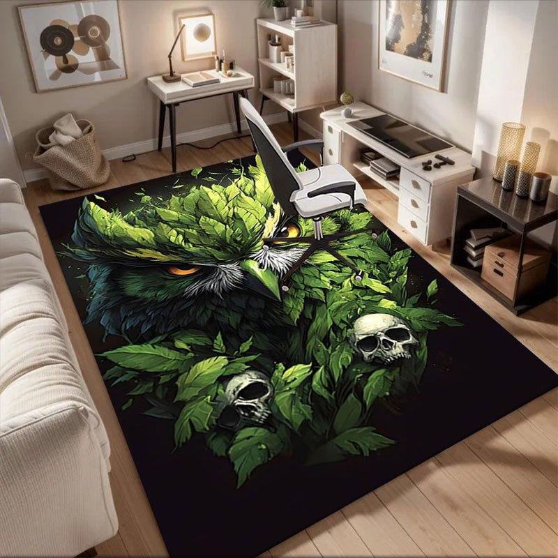 

Green Leafy Owl with Skulls Wall Art Print Office Mat Home Decor Office Desk Chair Rugs Chair Carpet for office Chair Mat Gift For Hallowee 60cm by 90cm