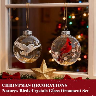 Birds Crystal Glass Ornament Clear Plastic Bird Christmas Ball Ornament Xmas Tree Memorial Gift For Holiday Indoor Home Decor