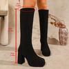 Winter Street Style Stretch Slim Knee-High Women Boots Sexy Thick High Heels Shoes Female Vintage Long Booties  De Muje