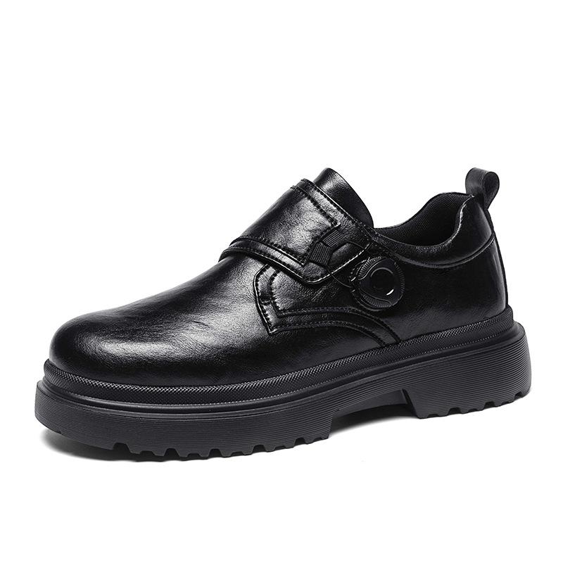 Moda Novos Sapatos Masculinos de Cano Baixo Estilo Britânico Formal de Negócios Sapatos Derby Fivela Giratória Cor Sólida Plataforma Masculino Casual Sapatos de Couro