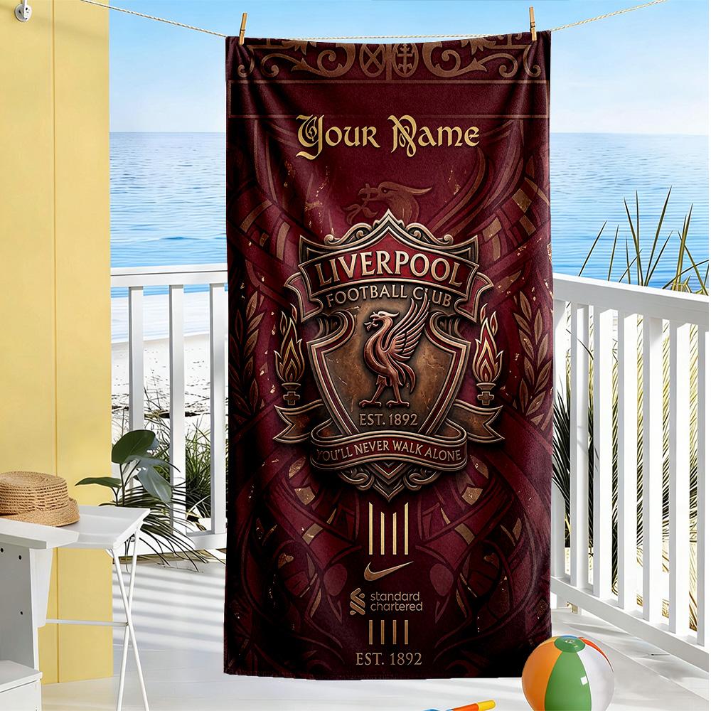 Liverpool Team Customize Text Beach Towel Super Soft Absorbent Suitable For Swimming Gym Camping Yoga Vacation